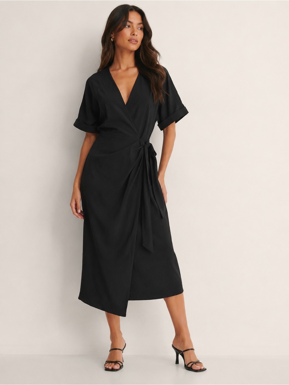NWT NA-KD Structured Overlap Midi Wrap Dress Black US 6 (EU 36)